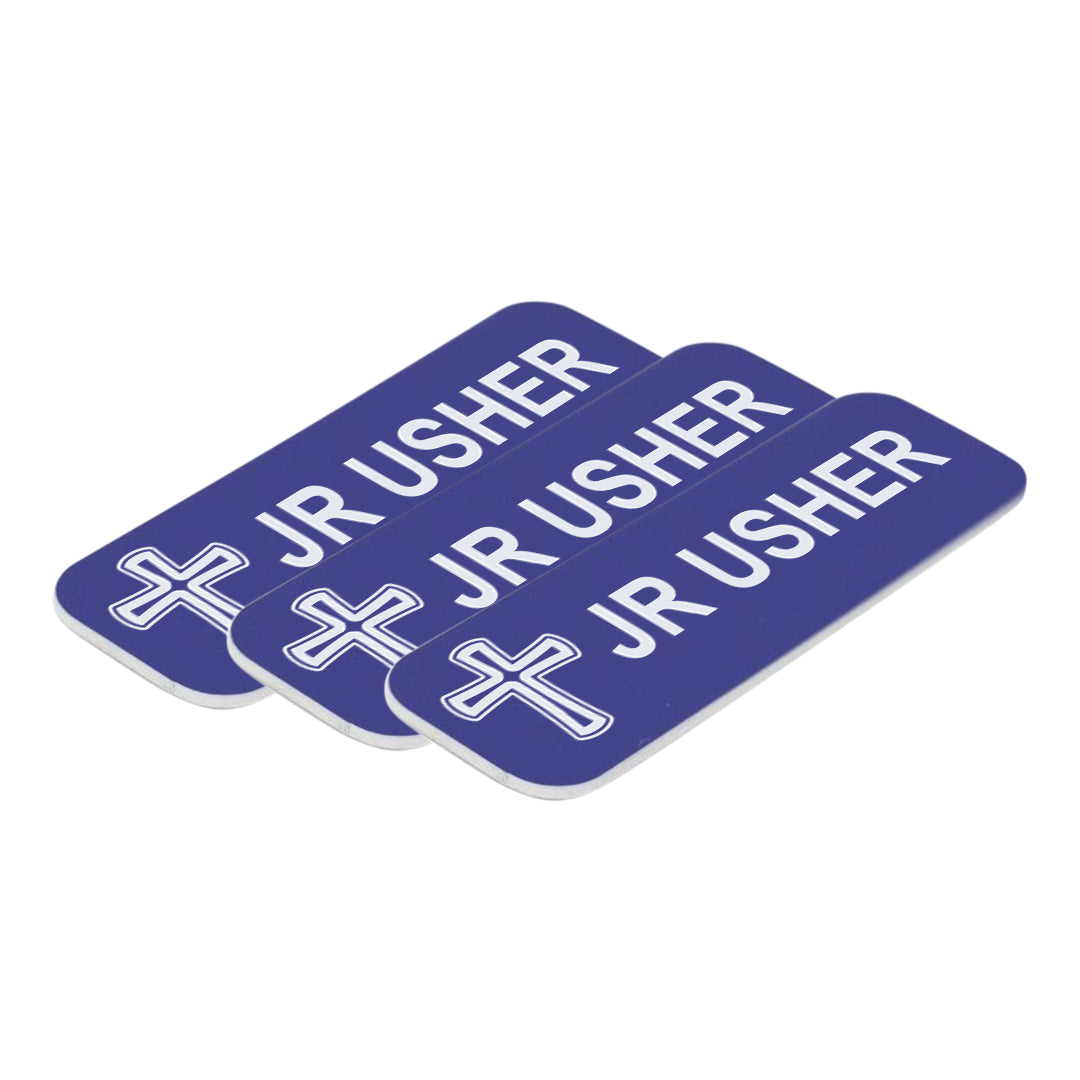 Jr Usher 1 x 3" Name Tag/Badge, Cross Design (3 Pack)