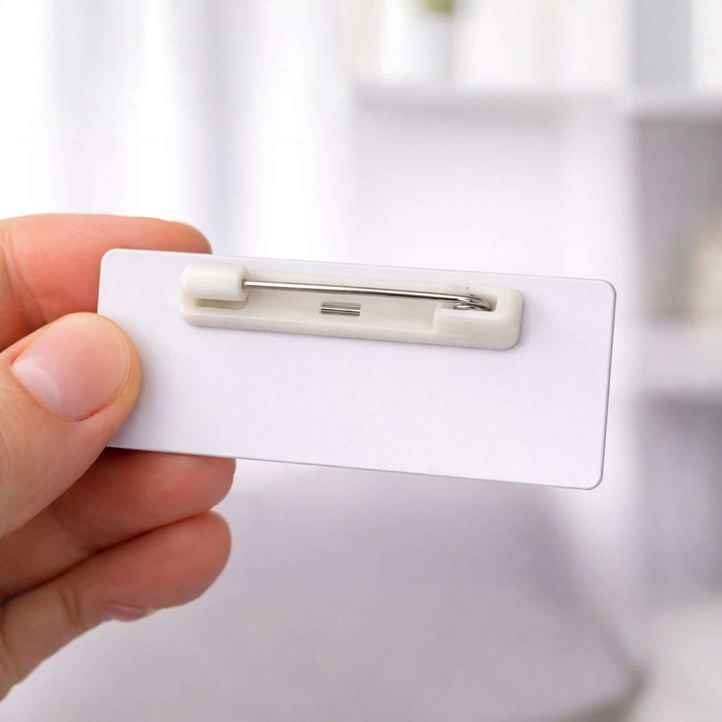20 White Safety Pin Bar w/ Adhesive ID Badge Crafts