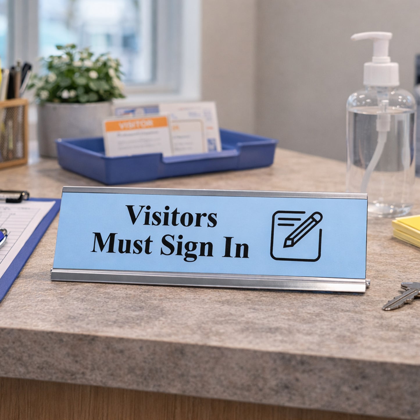 Visitors Must Sign In, Guest Reception Desk Sign (2 x 8")