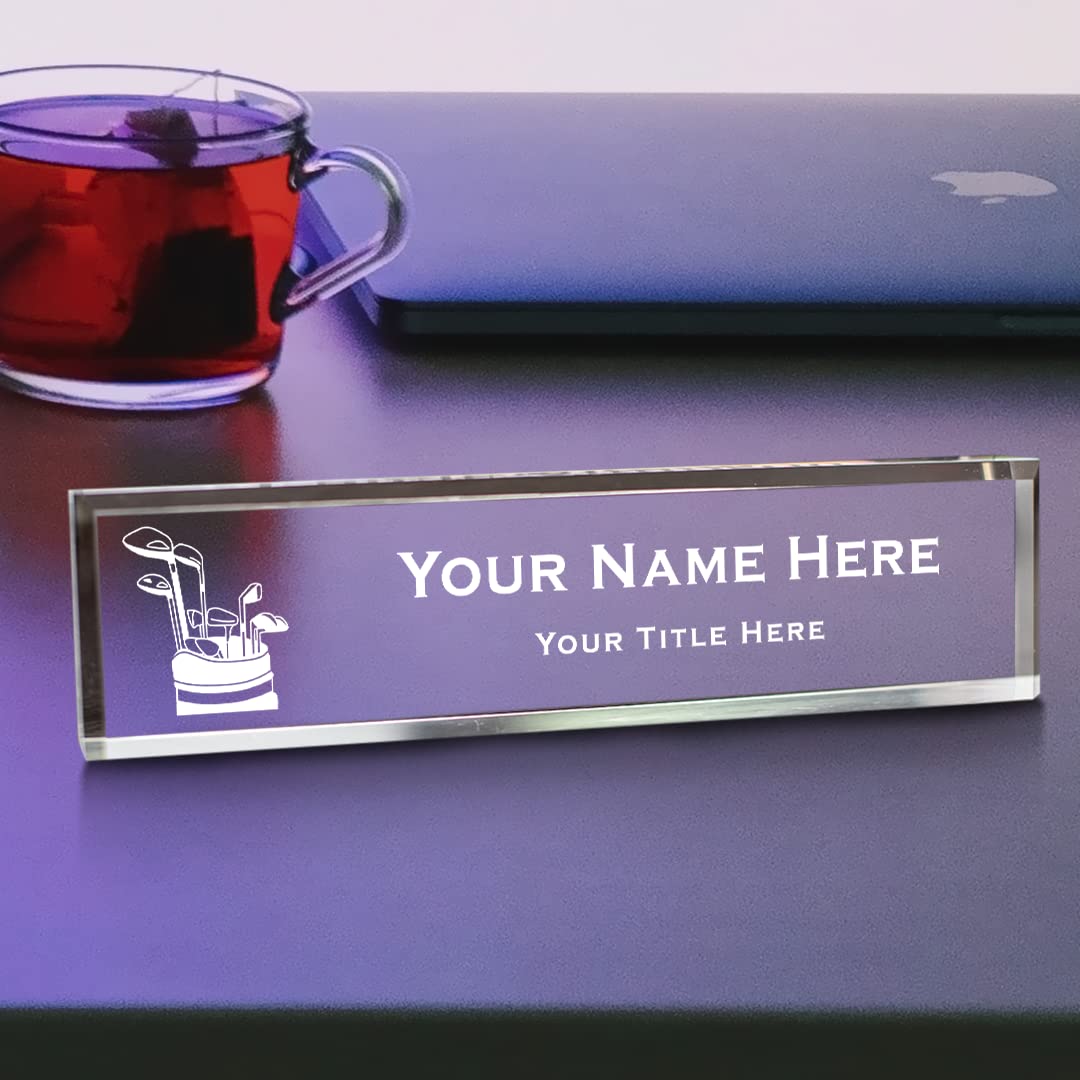 Golfer Themed, Personalized Acrylic Desk Sign, Golf Clubs Design (2 x 10")