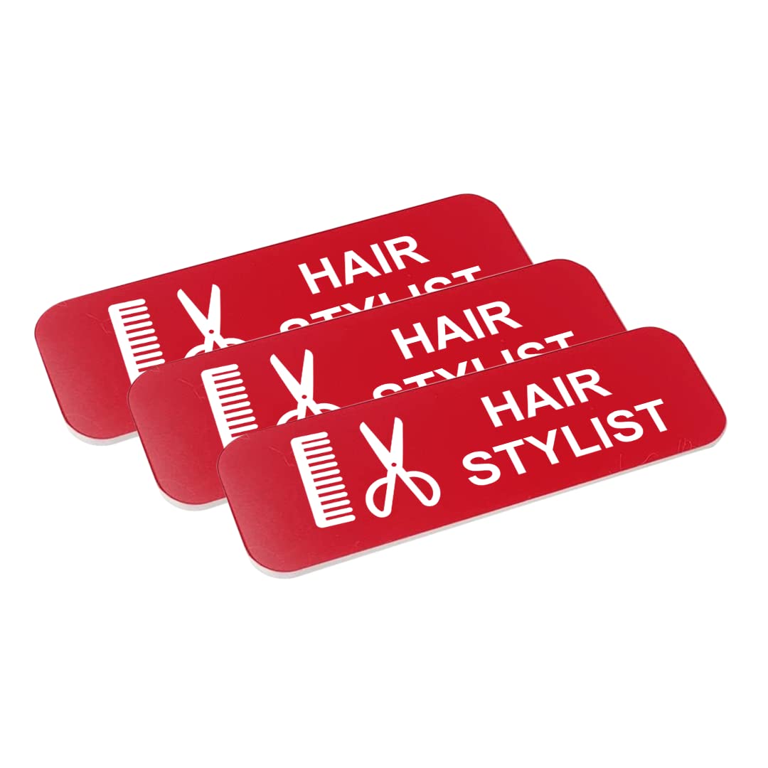 Hair Stylist 1 x 3" Name Tag/Badge, (3 Pack)