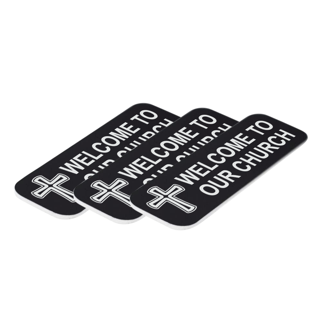 Welcome To Our Church, Cross Design, 1 x 3" Name Tag/Badge, (3 Pack)