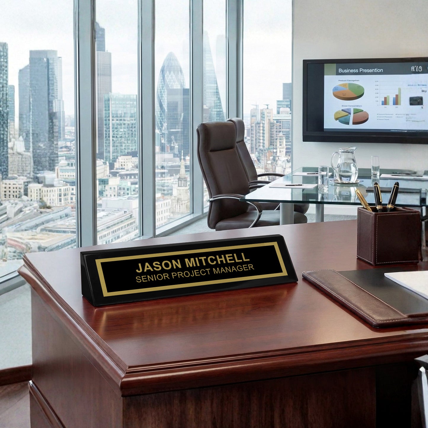 Black Piano Finish Desk Name Plate