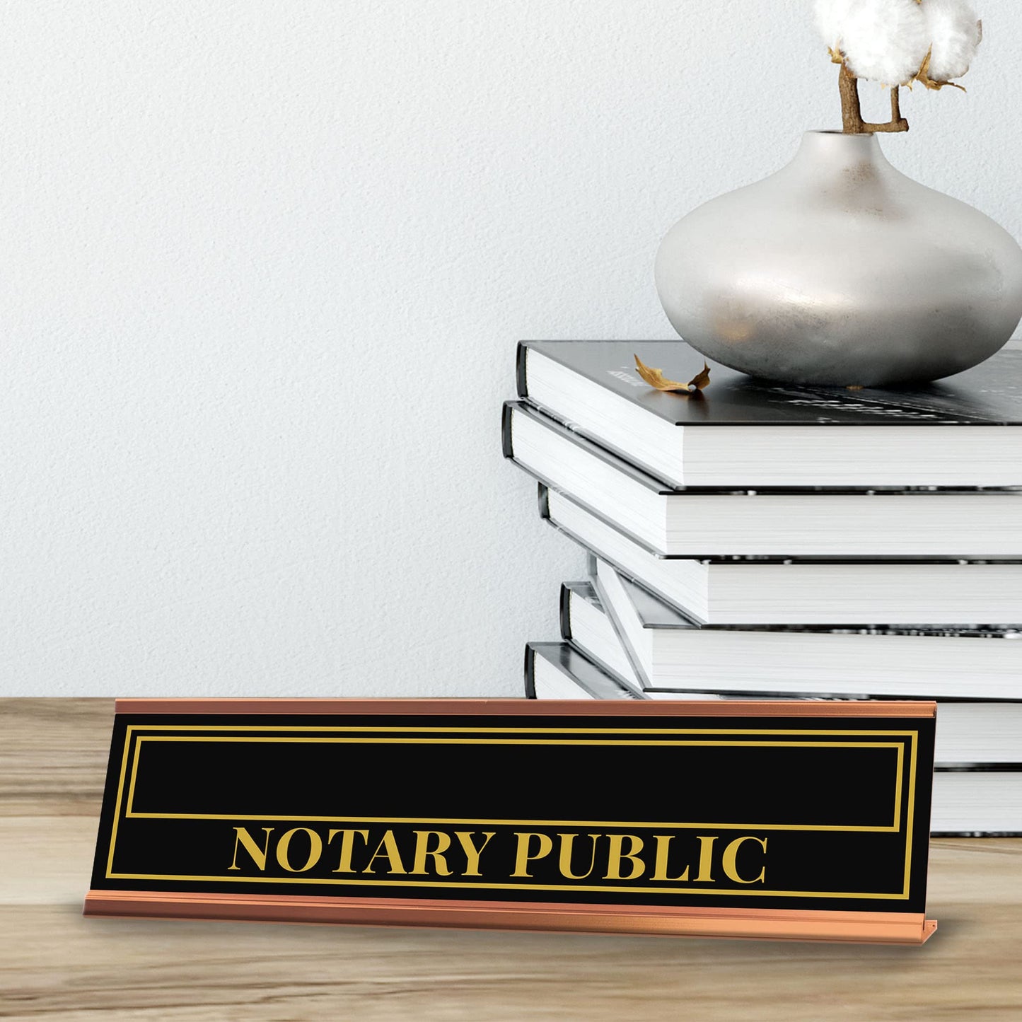 Signs ByLITA Custom Name Notary Public Rose Gold Frame Desk Sign (2x8") | Enter Your Name Personalize Sign