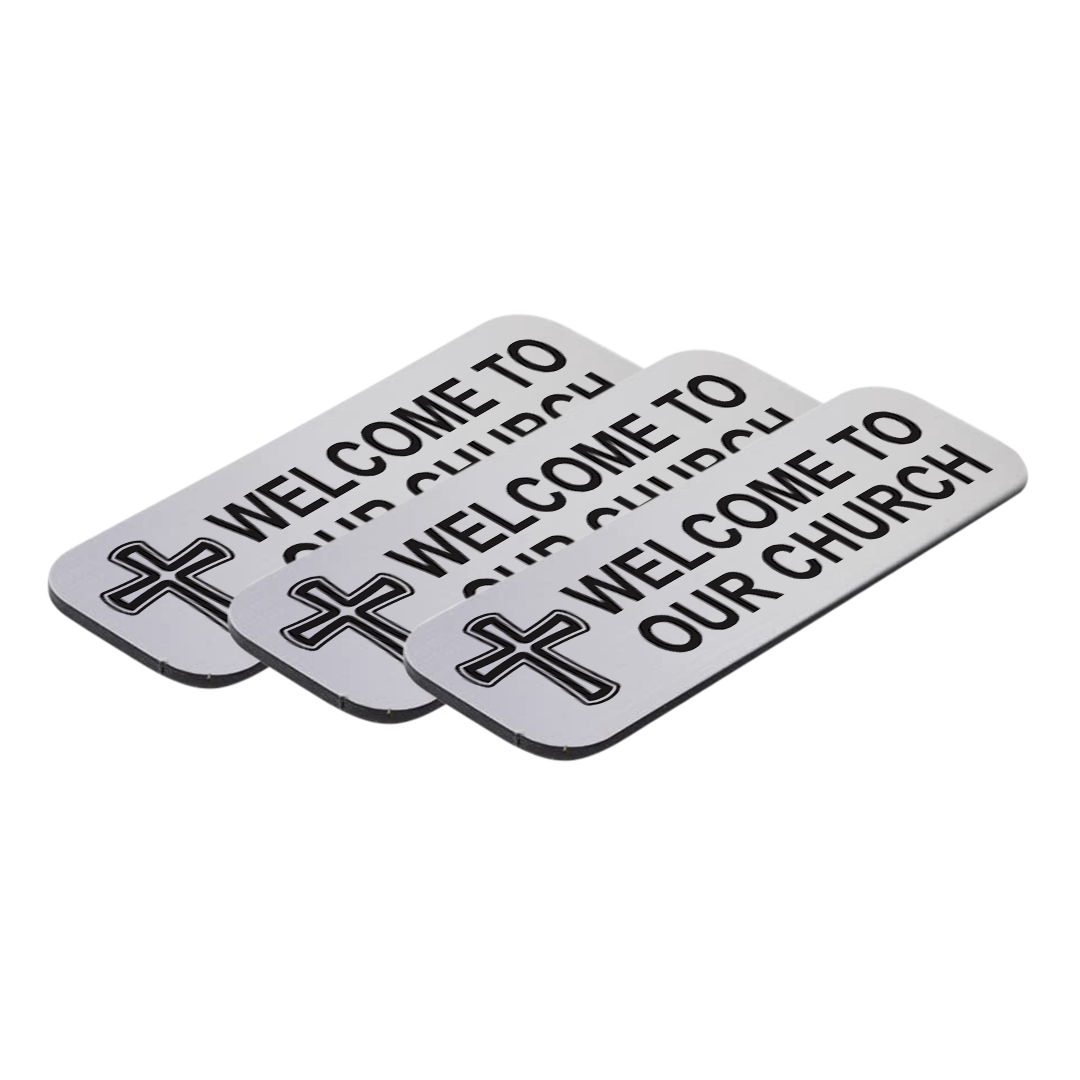 Welcome To Our Church, Cross Design, 1 x 3" Name Tag/Badge, (3 Pack)