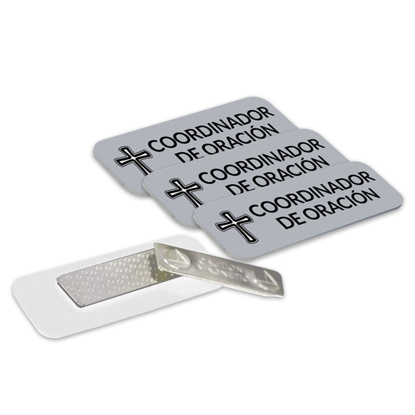 Coordinador de Oración (Cross) Rounded Corners Name Tag/Badge, 1 x 3" Name Tags with Magnet Backing, Spanish Church Staff Badge Multipack