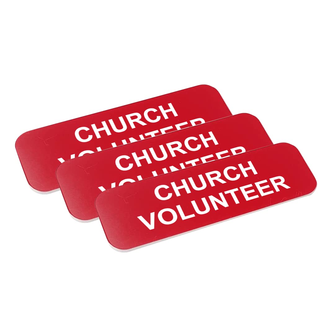 Church Volunteer 1 x 3" Name Tag/Badge, (3 Pack)
