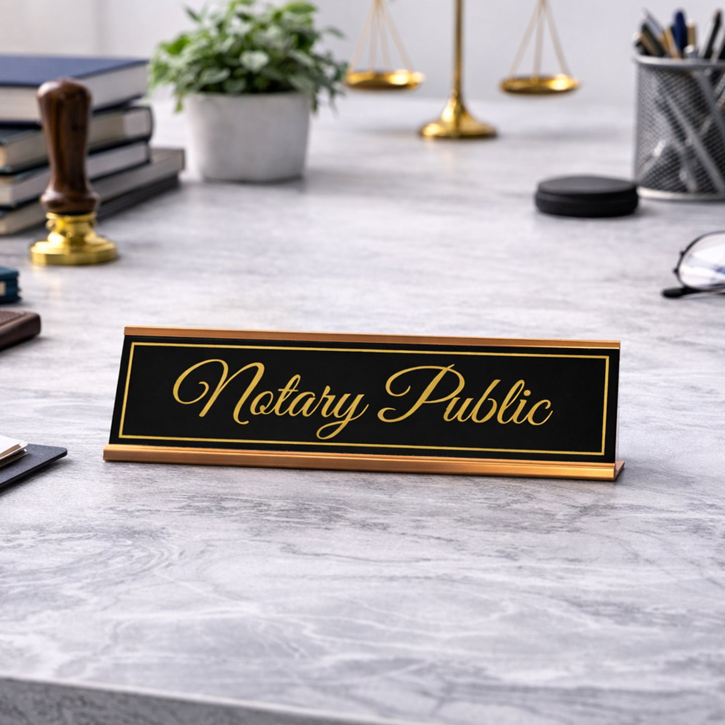 Signs ByLITA Notary Public Gold Frame Desk Sign (2x8")