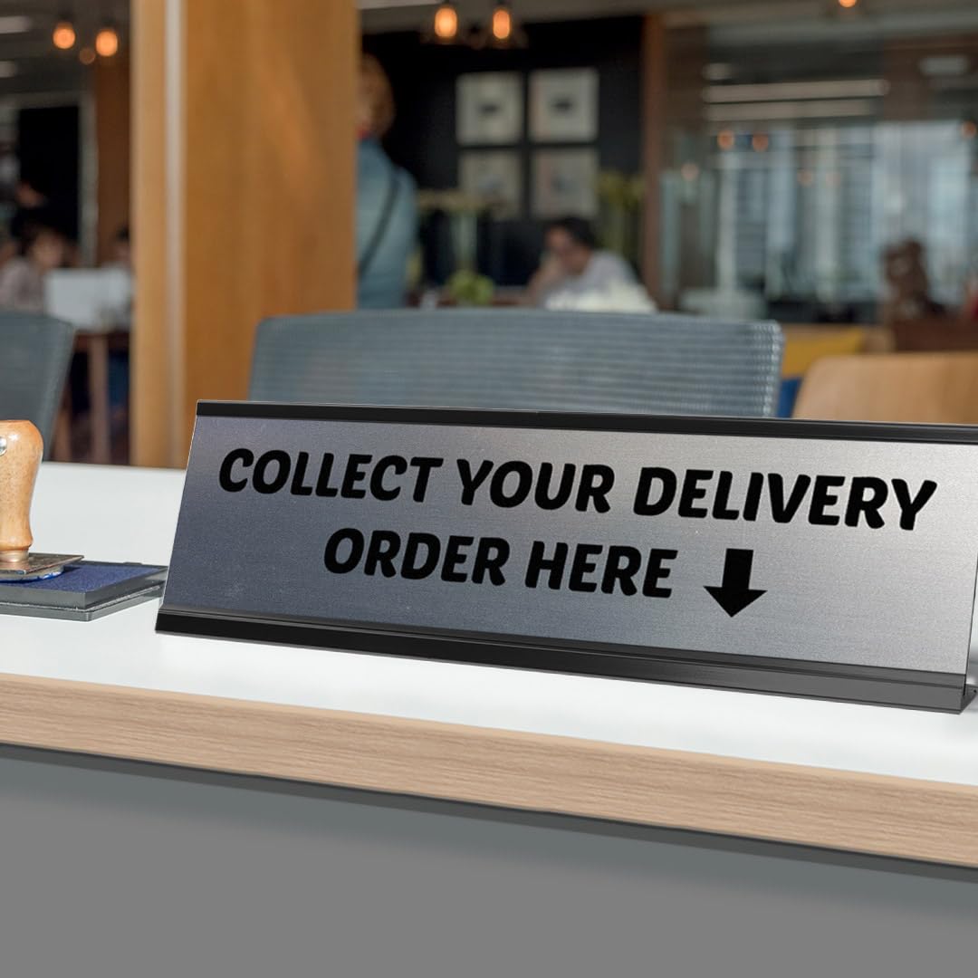 Signs ByLITA Collect Your Delivery Order Here Black Frame Desk Sign (2x8")