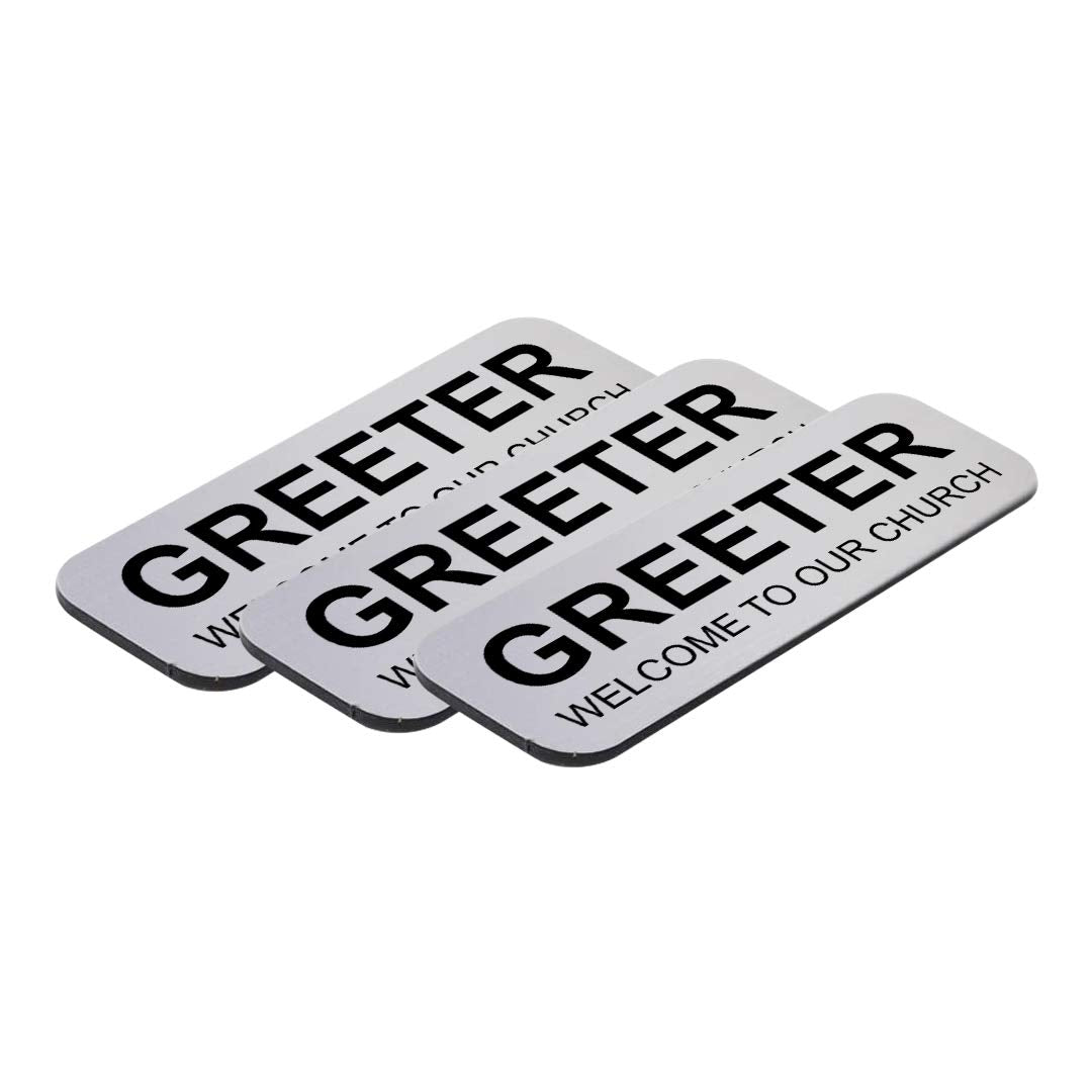 Greeter Welcome To Our Church 1 x 3" Name Tag (3 Pack)