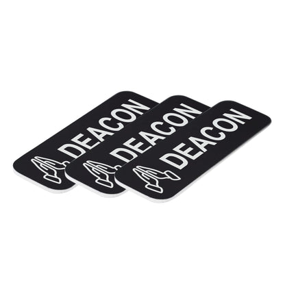 Deacon, 1 x 3" Name Tag/Badge, Praying Hands Design (3 Pack)
