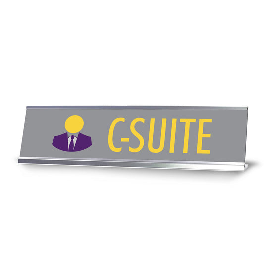 C-Suite Grey, Silver Frame, Desk Sign - Office Desk Sign