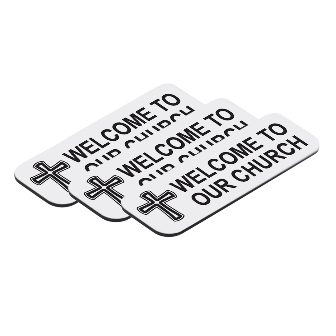Welcome To Our Church, Cross Design, 1 x 3" Name Tag/Badge, (3 Pack)