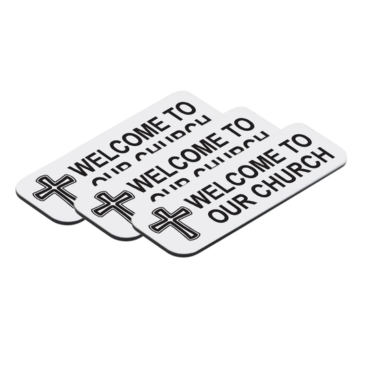 Welcome To Our Church, Cross Design, 1 x 3" Name Tag/Badge - Name Tag Badge