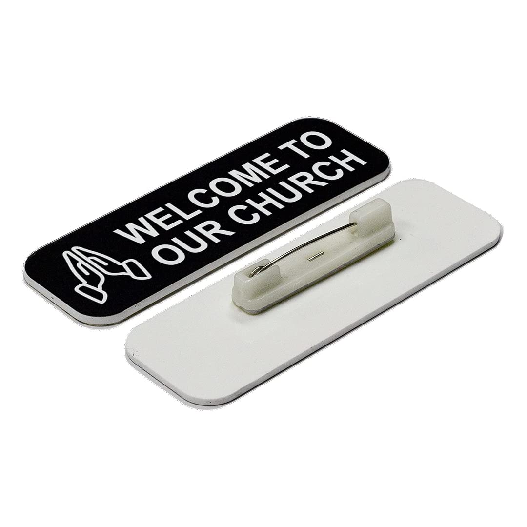 Welcome To Our Church 1 x 3" Name Tag/Badge, Praying Hands Design (3 Pack)