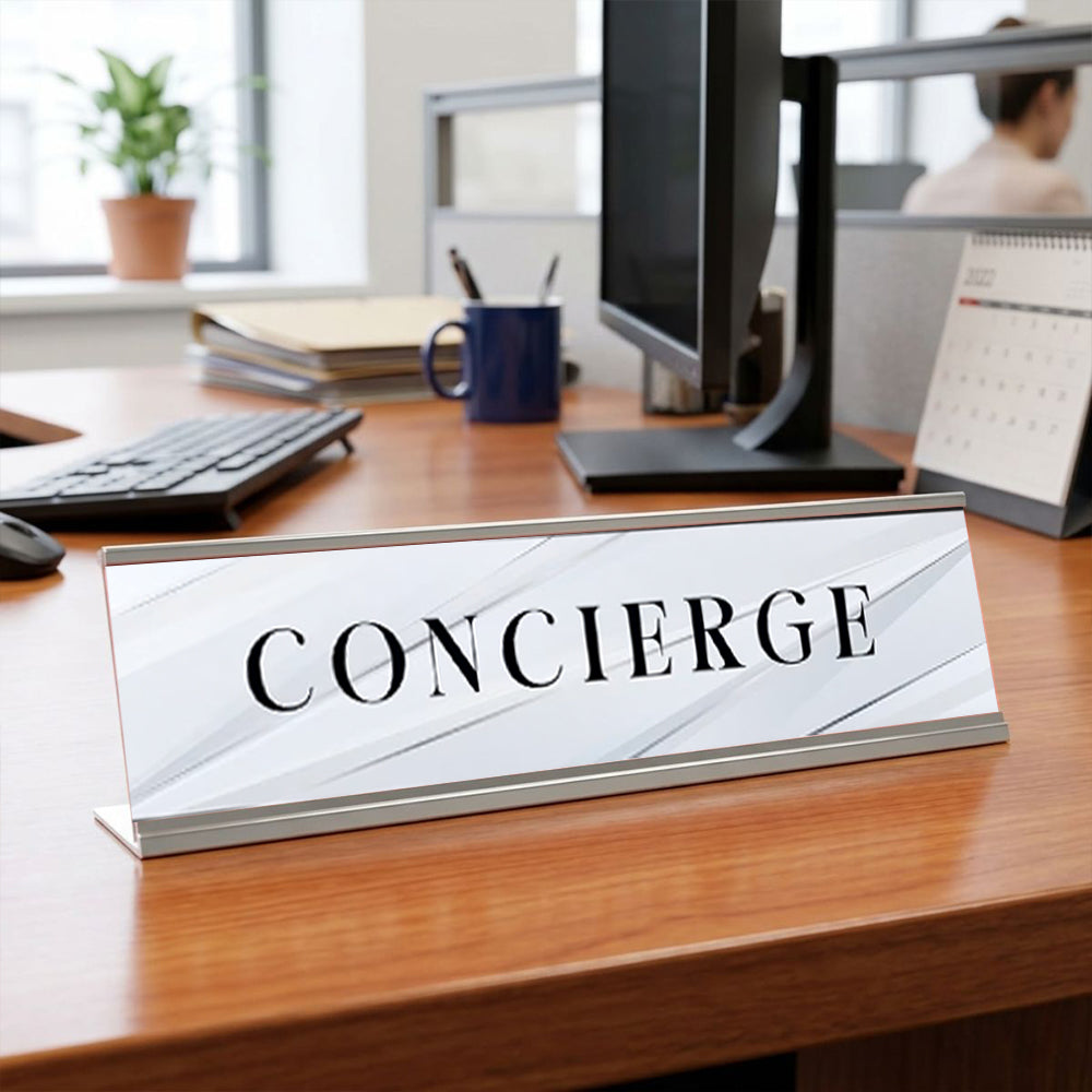 Signs ByLITA Concierge Silver Frame, Novelty Desk Sign (2x8“)