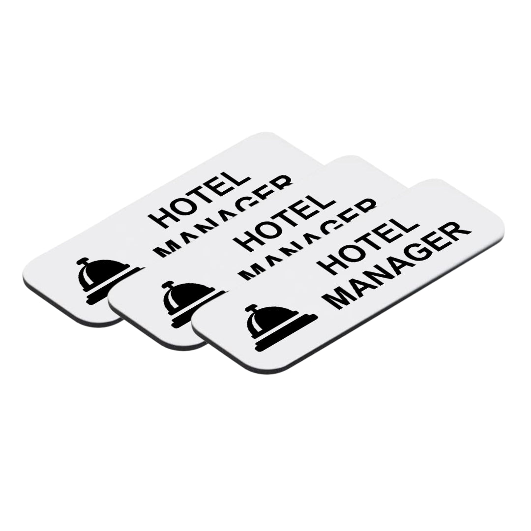 Hotel Manager (Bell) 1 x 3" Name Tag/Badge, (3 Pack)