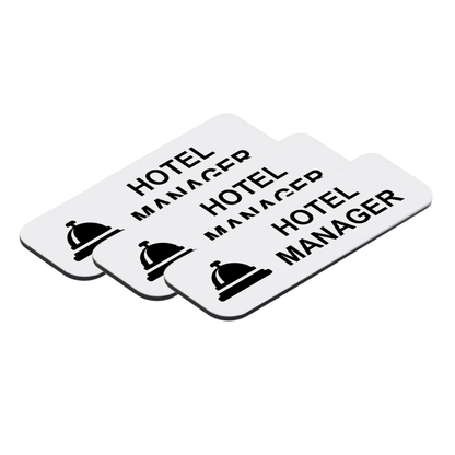Hotel Manager (Bell) 1 x 3" Name Tag/Badge, (3 Pack)
