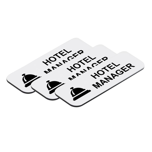Hotel Manager (Bell) 1 x 3" Name Tag/Badge, (3 Pack)