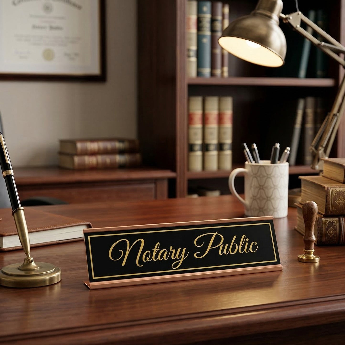 Signs ByLITA Notary Public Gold Frame Desk Sign (2x8")
