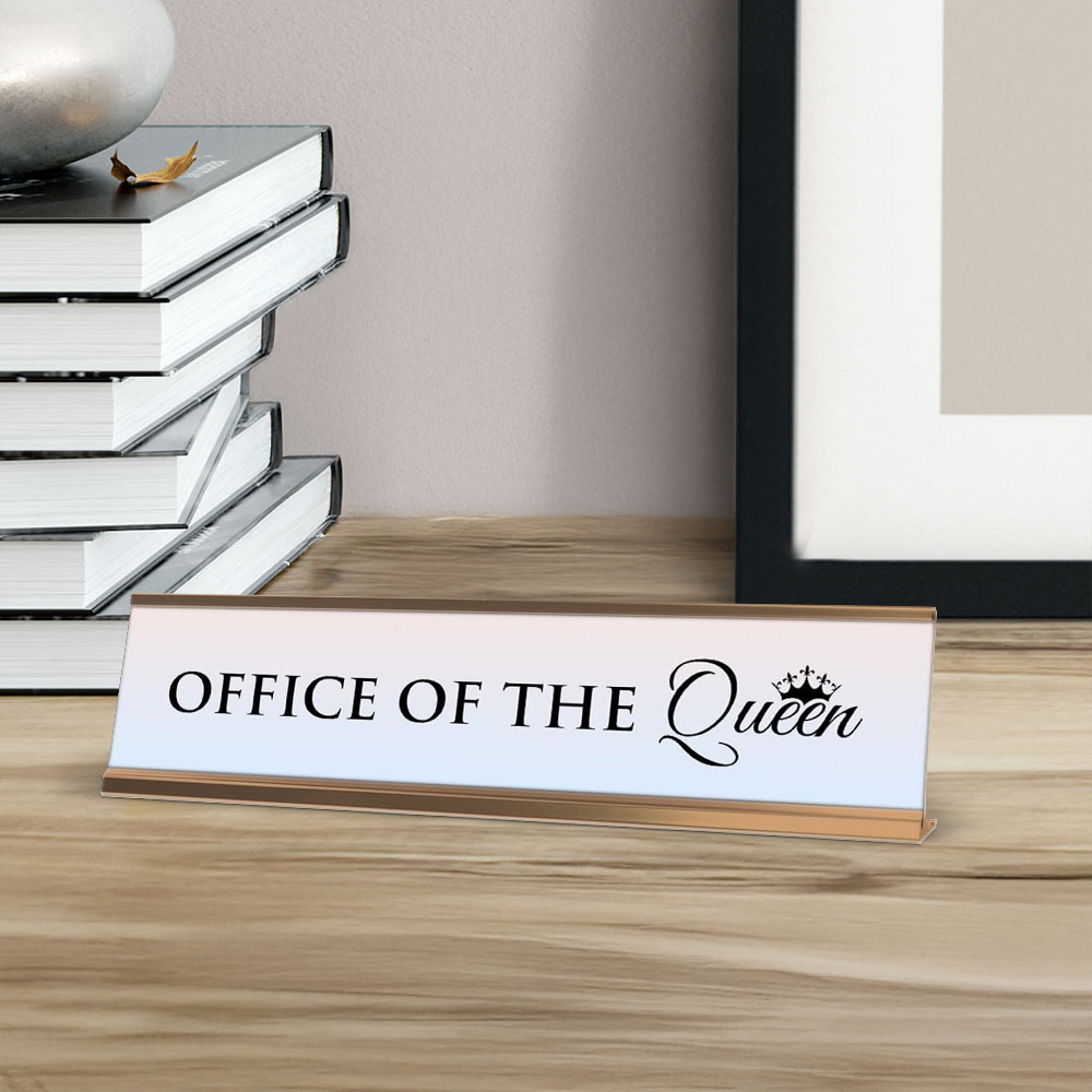 Office of the Queen, Light Lavender Novelty, Gold Frame Novelty Nameplate Desk Sign (2 x 8")
