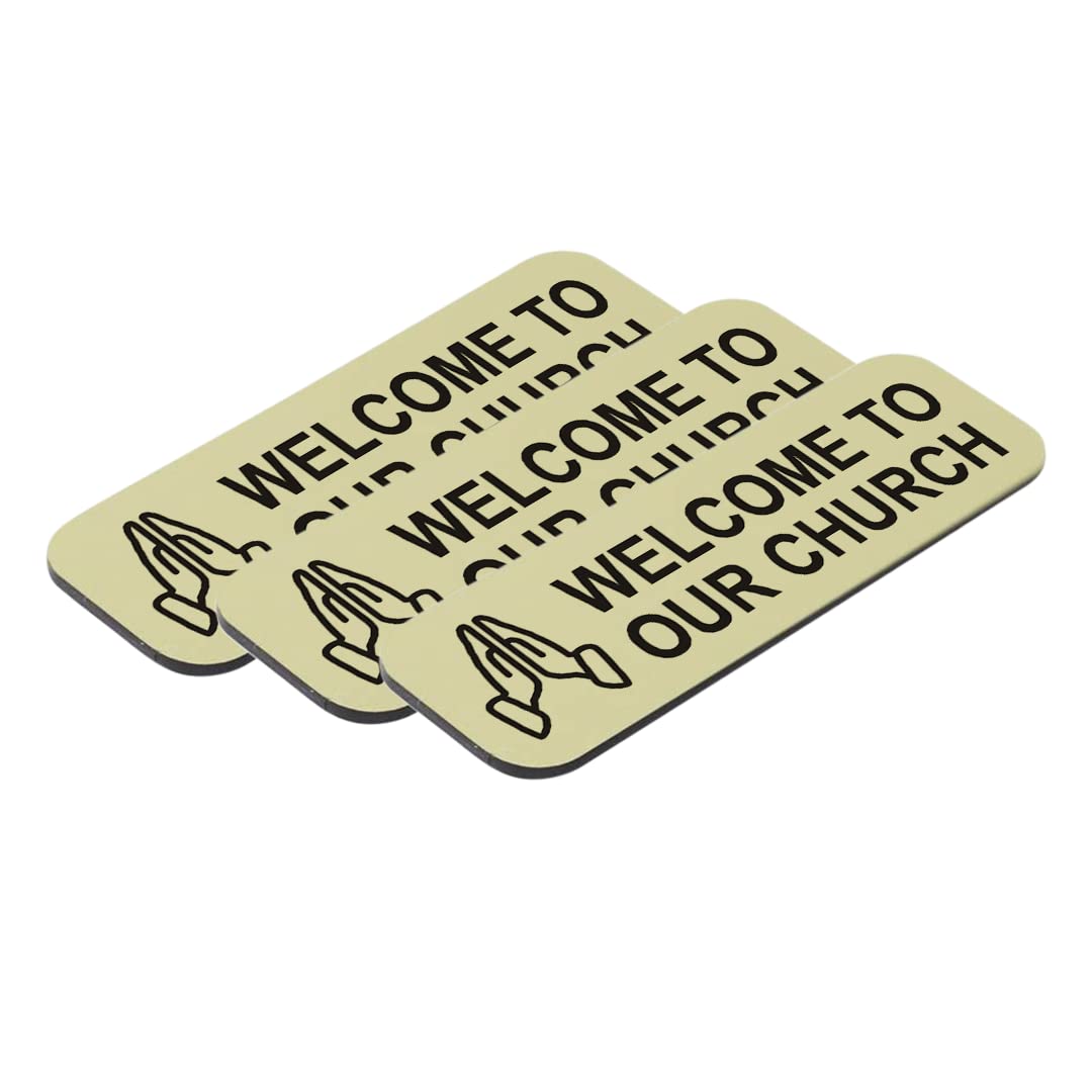 Welcome To Our Church 1 x 3" Name Tag/Badge, Praying Hands Design (3 Pack)