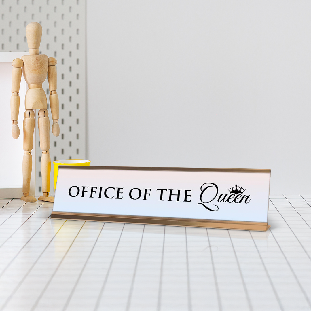 Office of the Queen, Light Lavender Novelty, Gold Frame Novelty Nameplate Desk Sign (2 x 8")