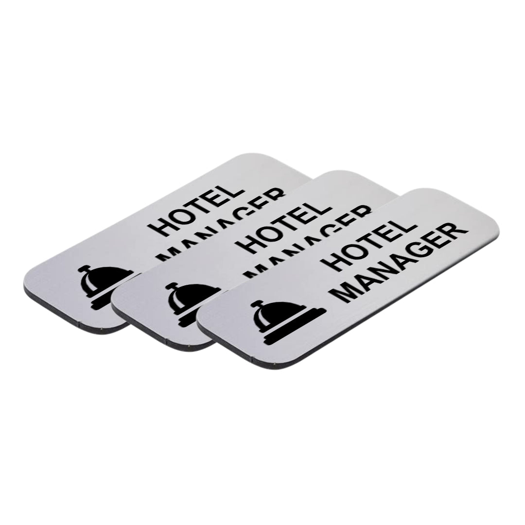 Hotel Manager (Bell) 1 x 3" Name Tag/Badge, (3 Pack)
