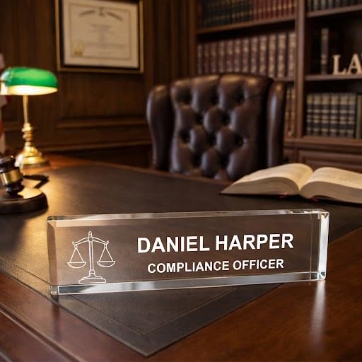 Scales of Justice, Legal Themed, Personalized Acrylic Desk Sign for Lawyers and Legal Professionals (2 x 10")