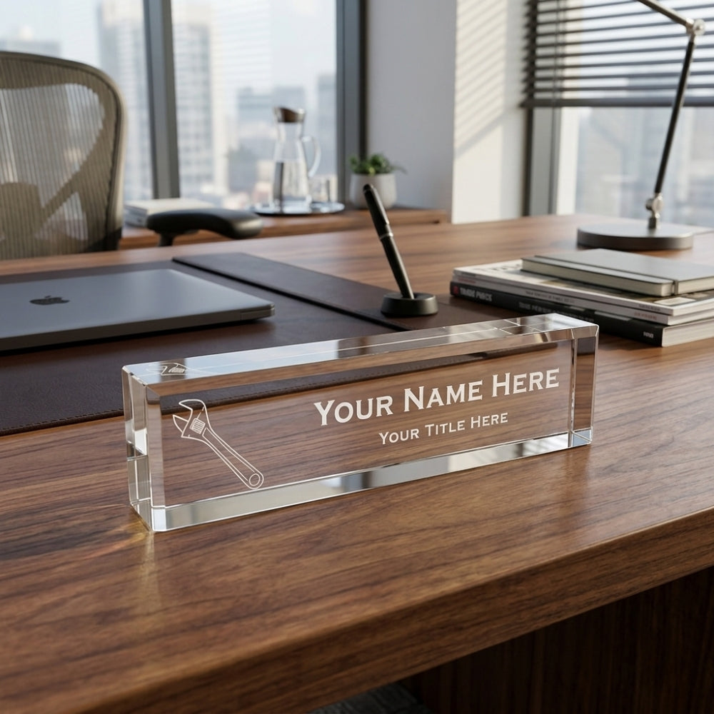 Engineer Themed, Personalized Acrylic Desk Sign Spanner and Wrench (2 x 10")