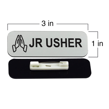 Jr Usher 1 x 3" Name Tag/Badge, Praying Hands (3 Pack)