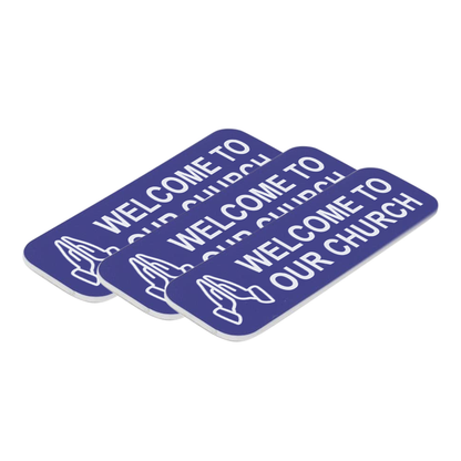 Welcome To Our Church 1 x 3" Name Tag/Badge, Praying Hands Design (3 Pack)