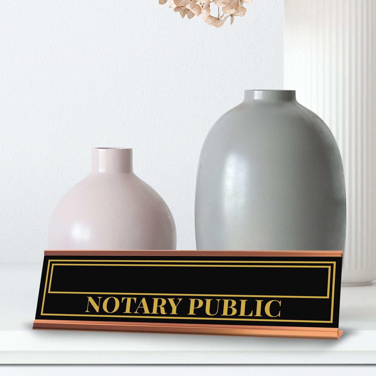 Signs ByLITA Custom Name Notary Public Rose Gold Frame Desk Sign (2x8") | Enter Your Name Personalize Sign