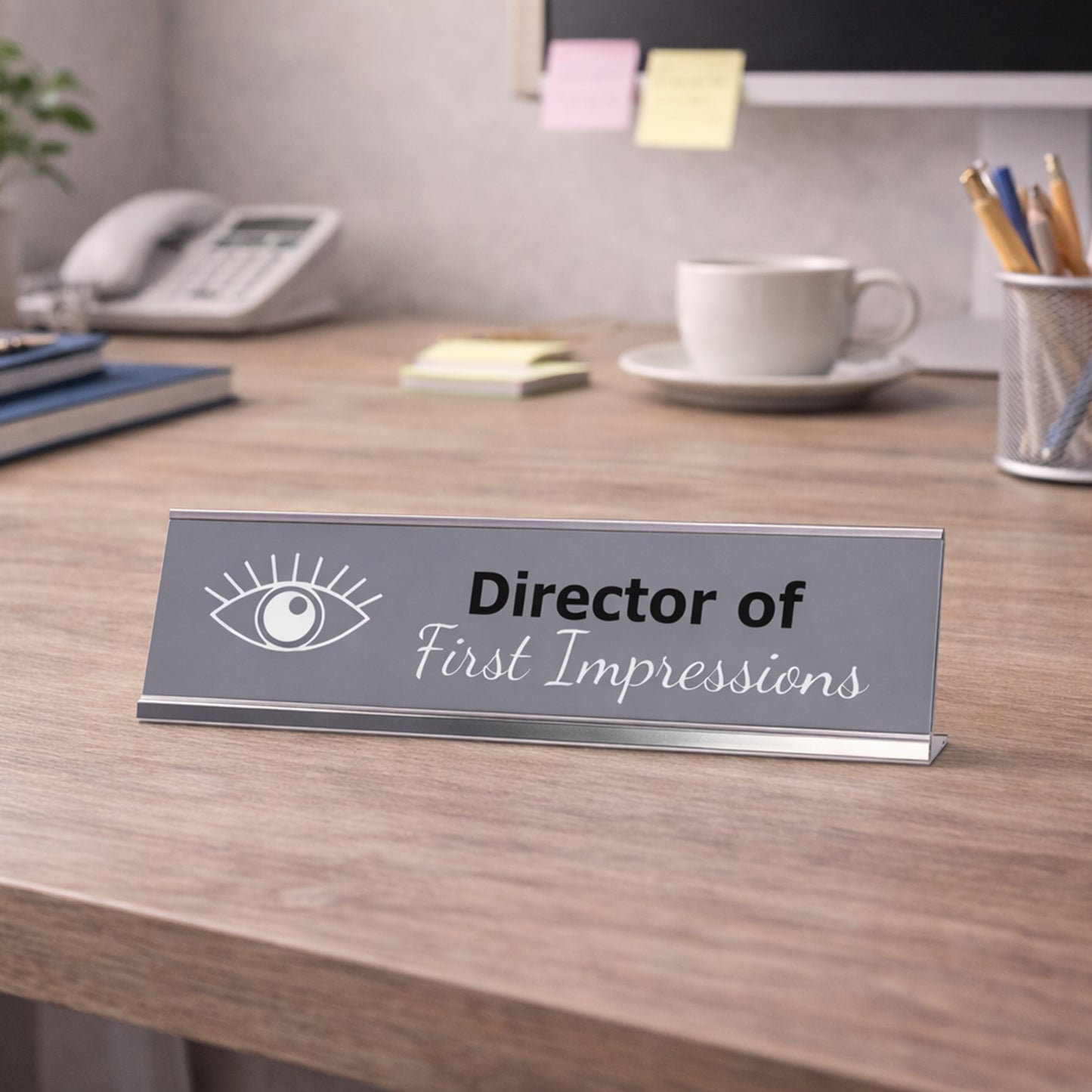 Director of First Impressions, Silver Frame Desk Sign (2x8)