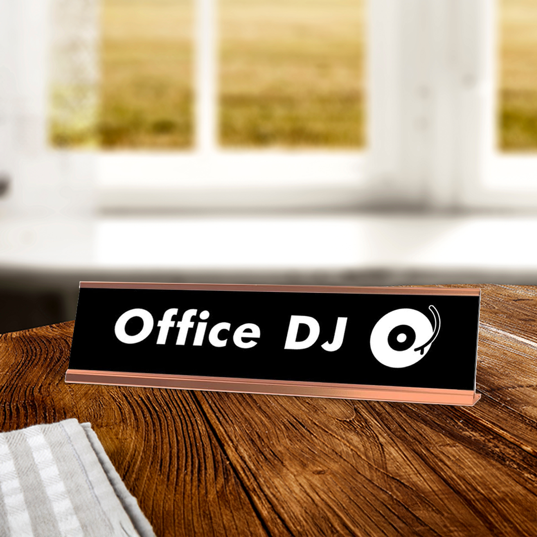 Office DJ Desk Sign, novelty nameplate (2 x 8")
