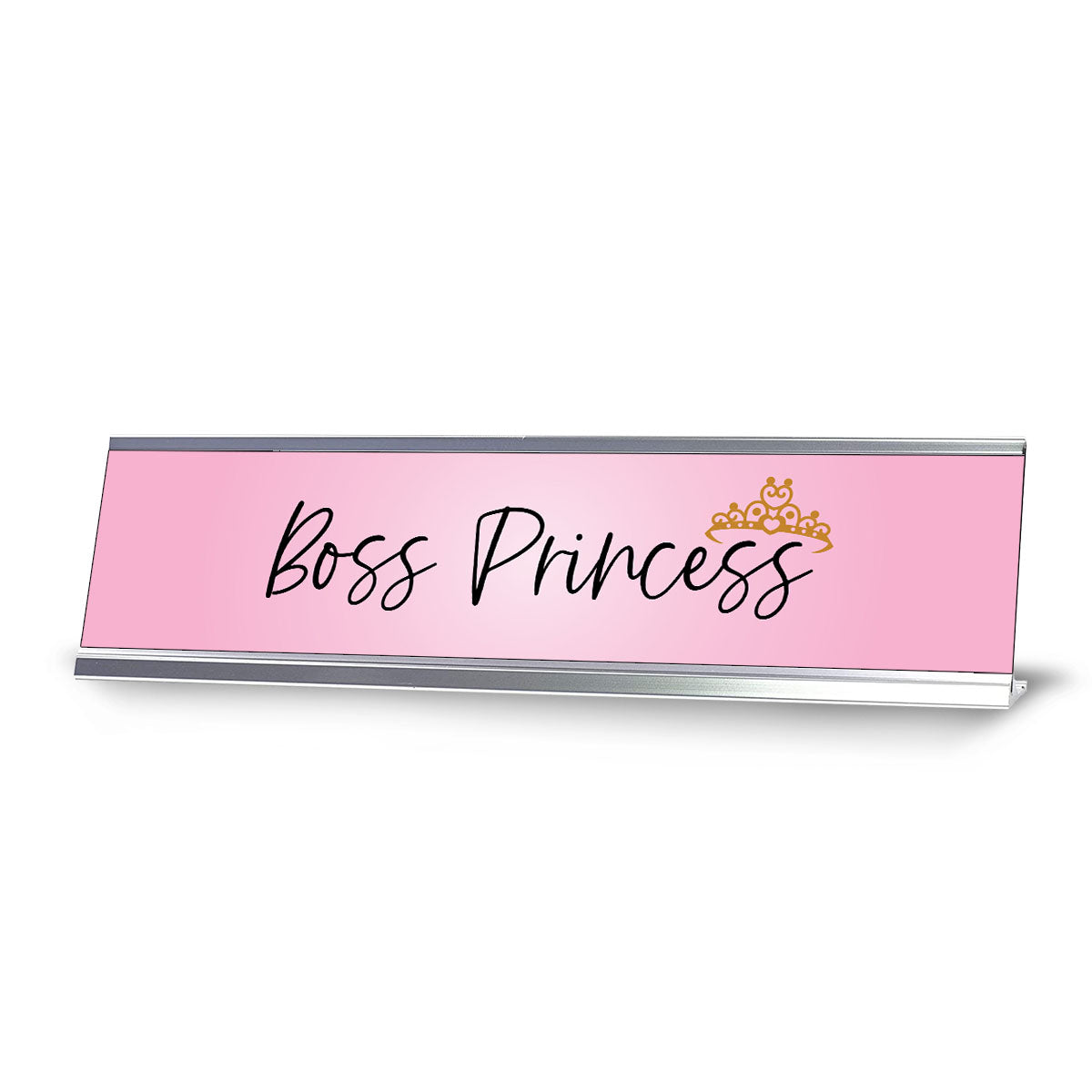 Boss Princess Desk Sign (2" x 8") – Pink Nameplate with Silver Frame – Cute Office Desk Decor Gift