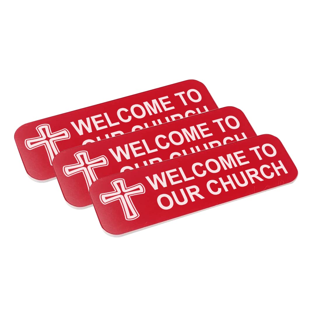 Welcome To Our Church, Cross Design, 1 x 3" Name Tag/Badge, (3 Pack)
