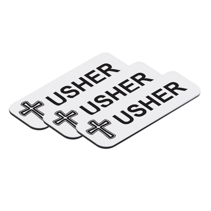 Usher 1 x 3" Name Tag/Badge, Cross Design (3 Pack)