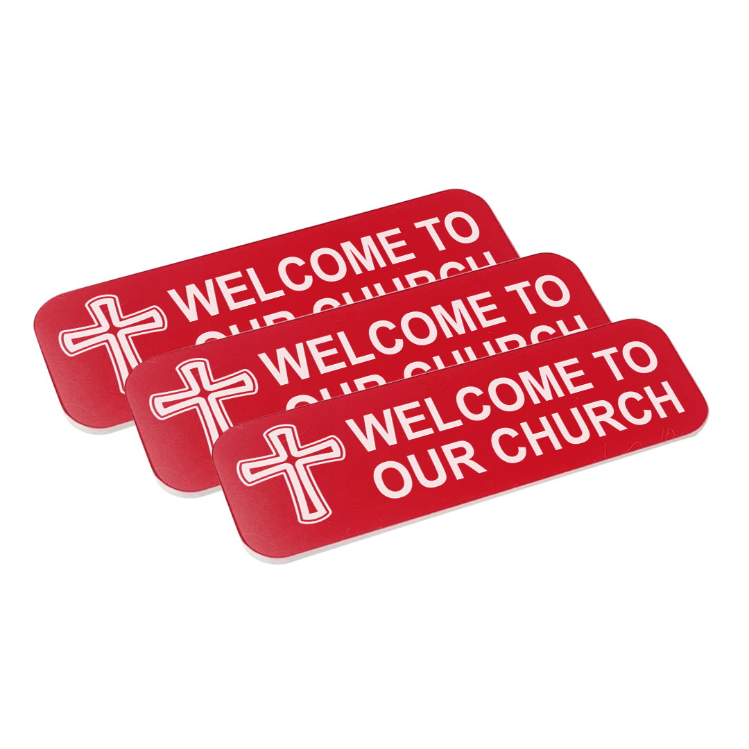 Welcome To Our Church, Cross Design, 1 x 3" Name Tag/Badge, (3 Pack)