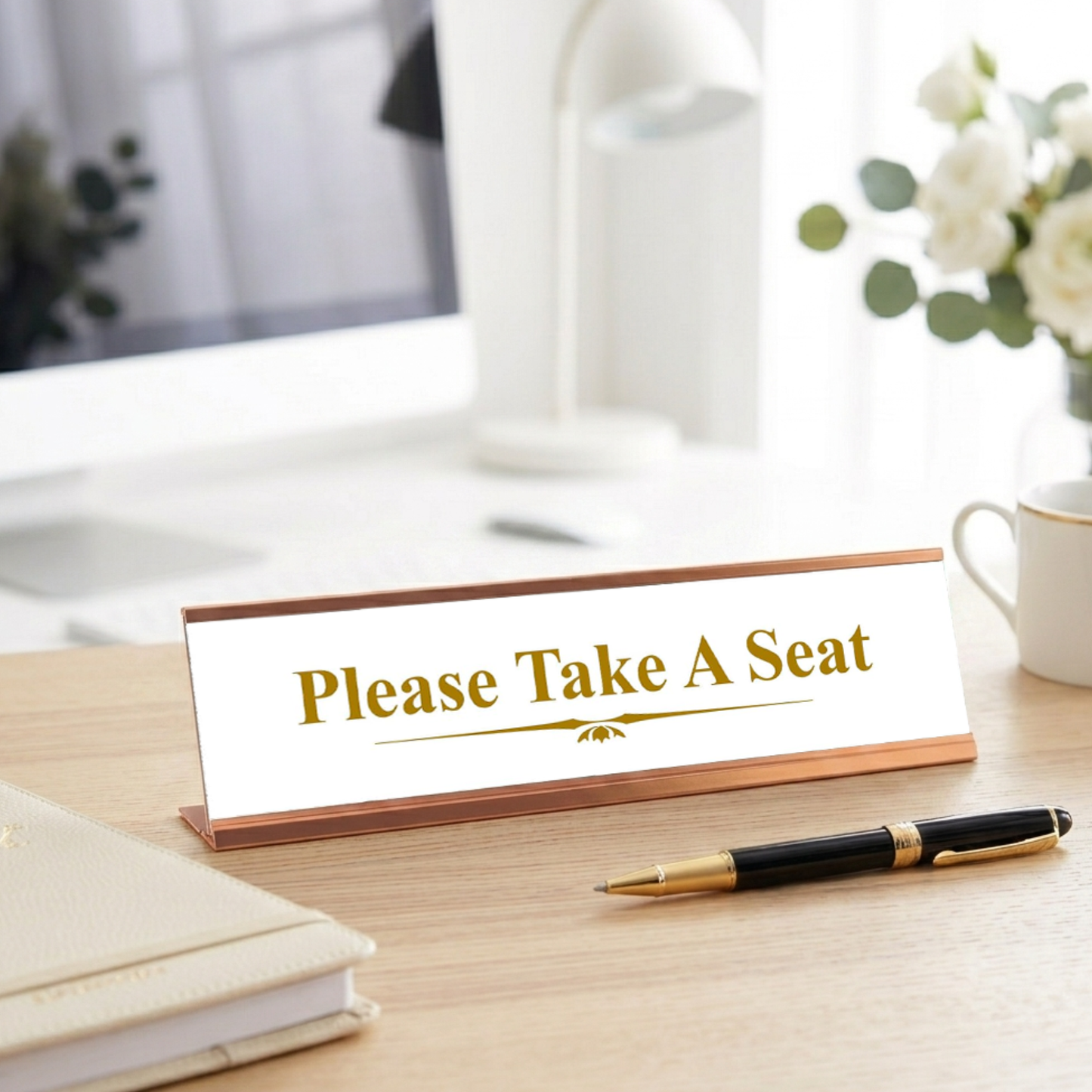 Please Take A Seat, Classy Gold Frame Desk Sign (2 x 8")