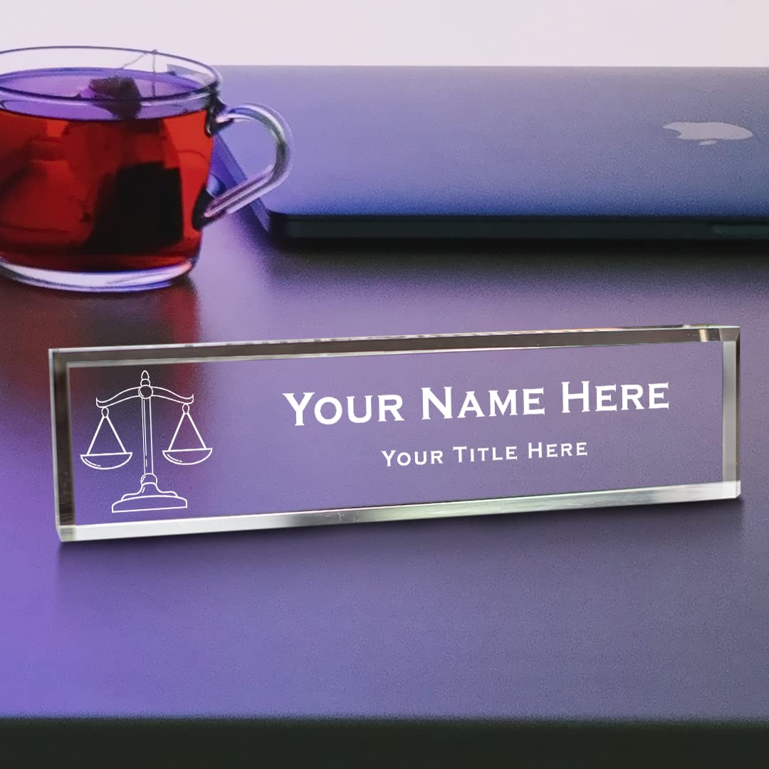 Scales of Justice, Legal Themed, Personalized Acrylic Desk Sign for Lawyers and Legal Professionals (2 x 10")