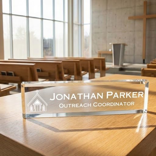 Church Themed, Church Building, Personalized Acrylic Desk Sign (2 x 10")