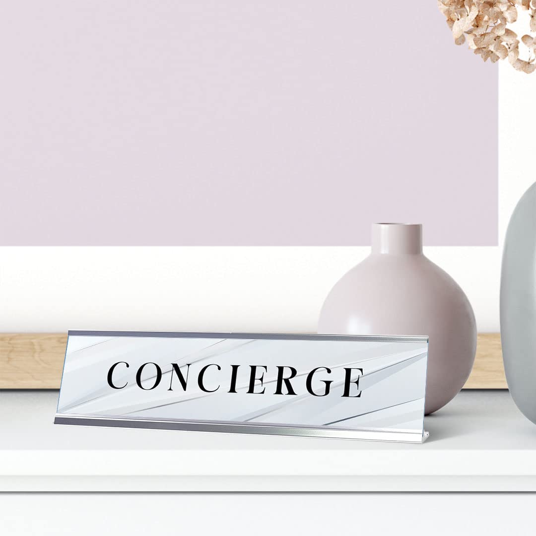 Signs ByLITA Concierge Silver Frame, Novelty Desk Sign (2x8“)
