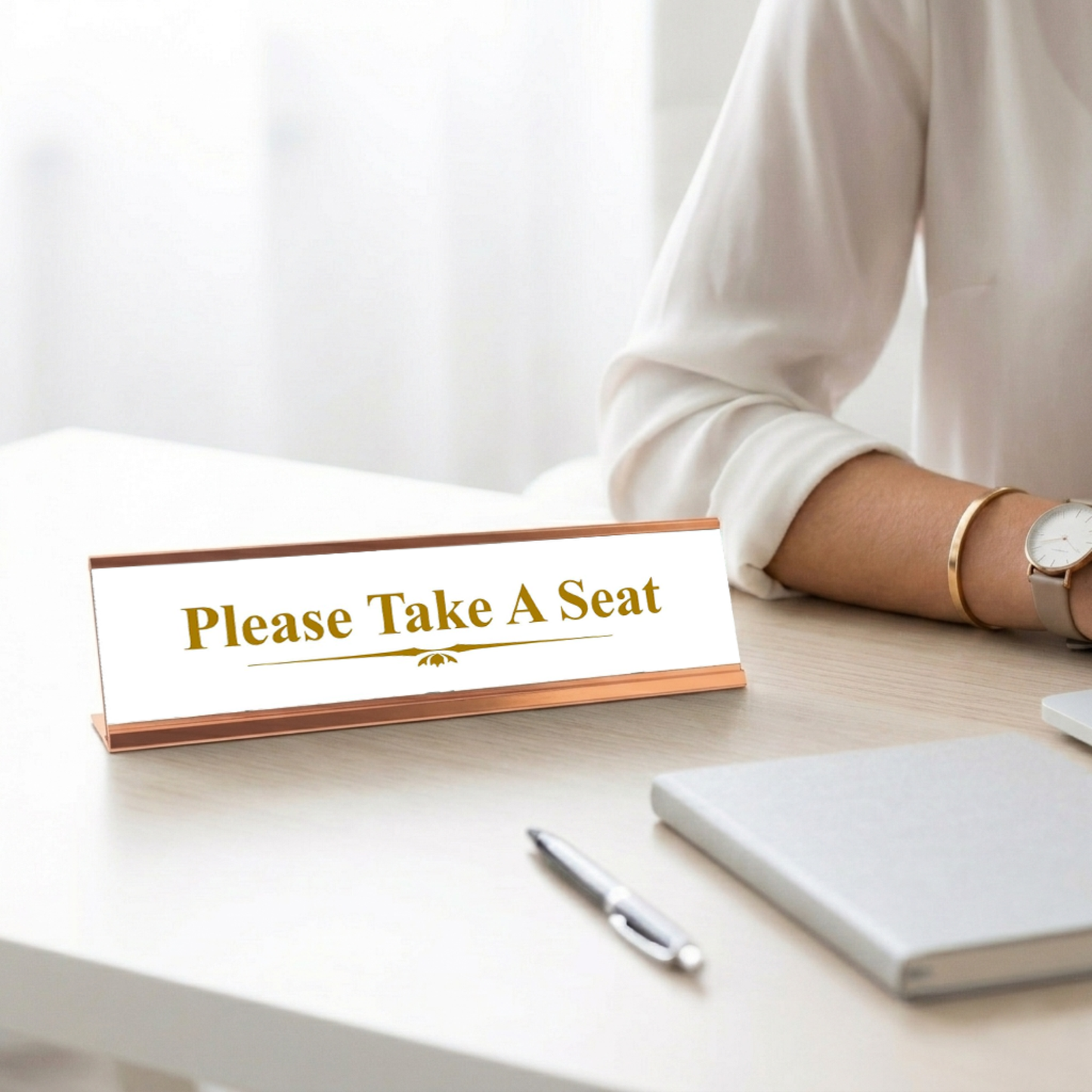 Please Take A Seat, Classy Gold Frame Desk Sign (2 x 8")