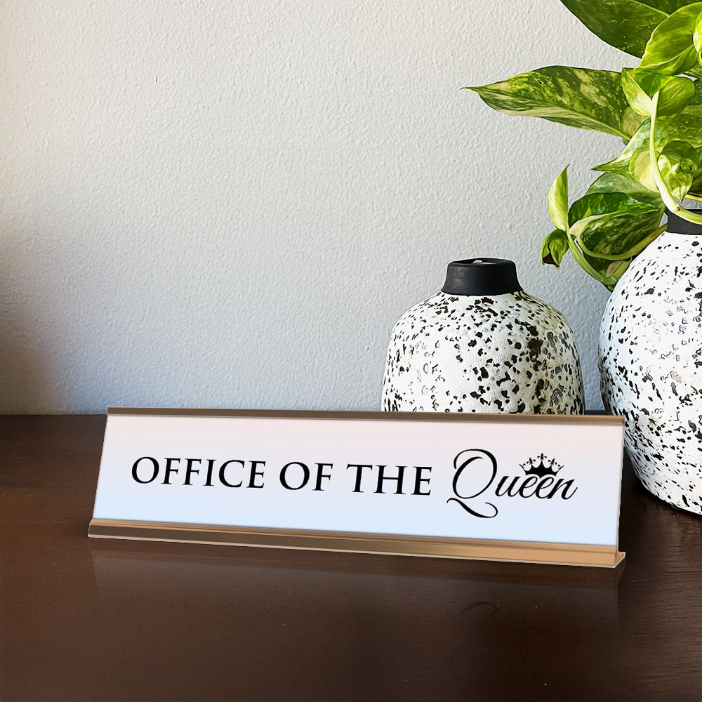 Office of the Queen, Light Lavender Novelty, Gold Frame Novelty Nameplate Desk Sign (2 x 8")