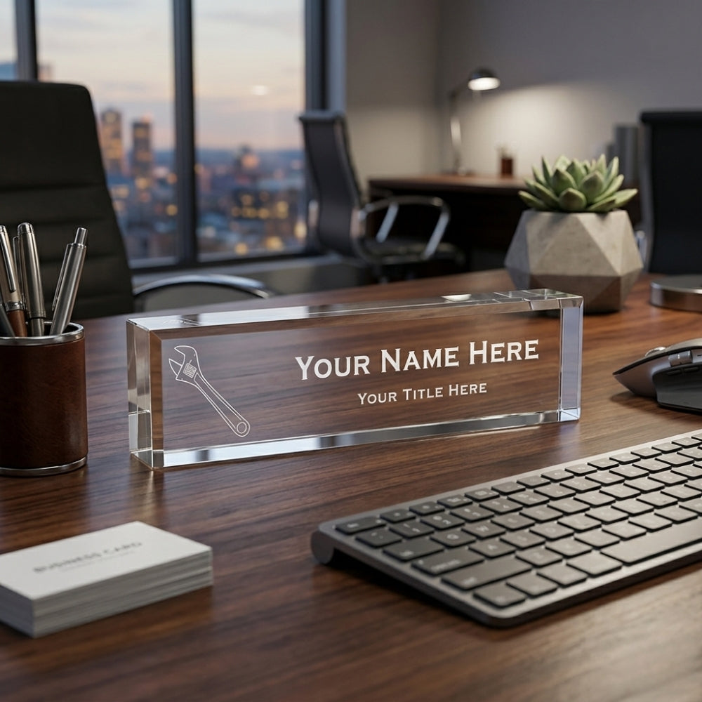 Engineer Themed, Personalized Acrylic Desk Sign Spanner and Wrench (2 x 10")