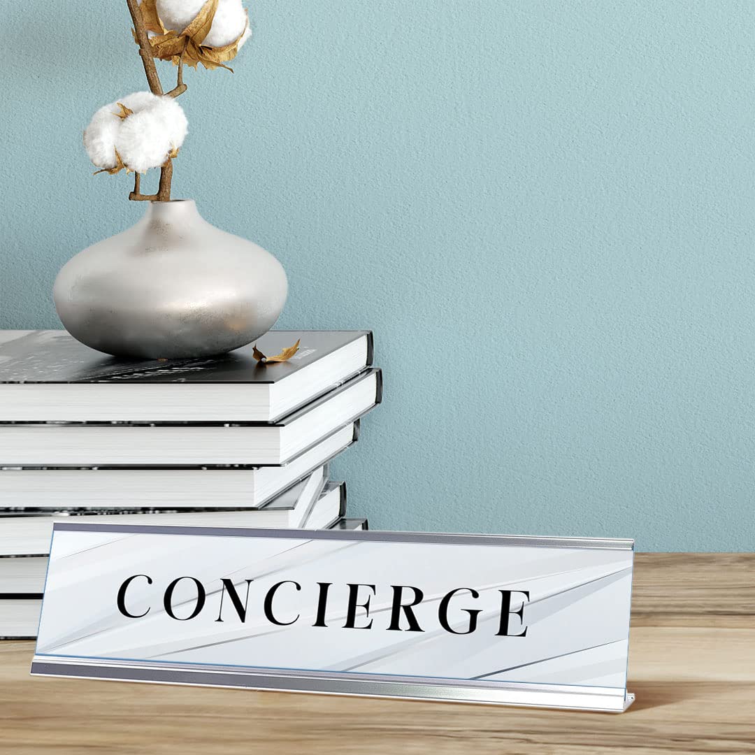 Signs ByLITA Concierge Silver Frame, Novelty Desk Sign (2x8“)