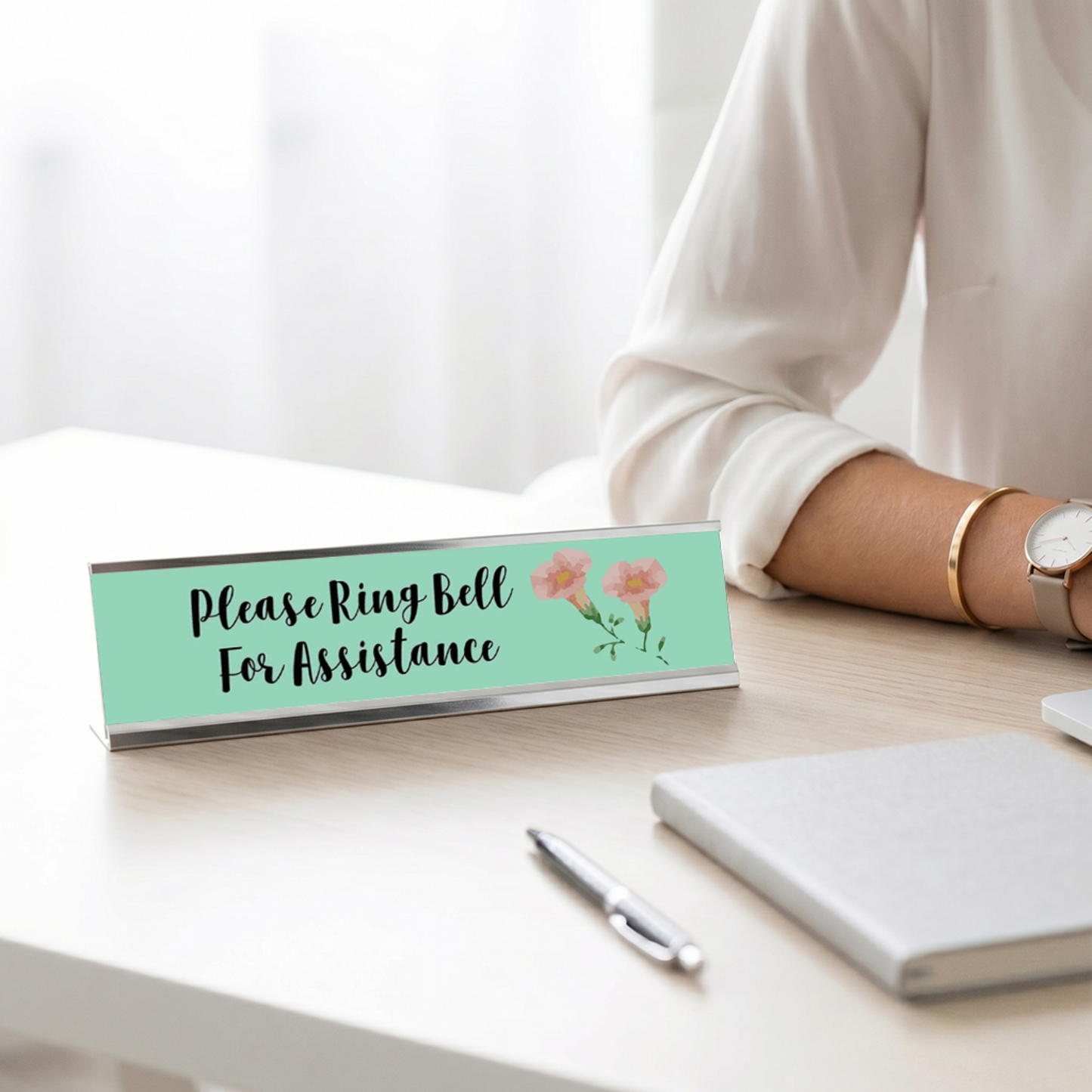 Please Ring Bell For Assistance, Floral Designer Desk Sign 2 x 8