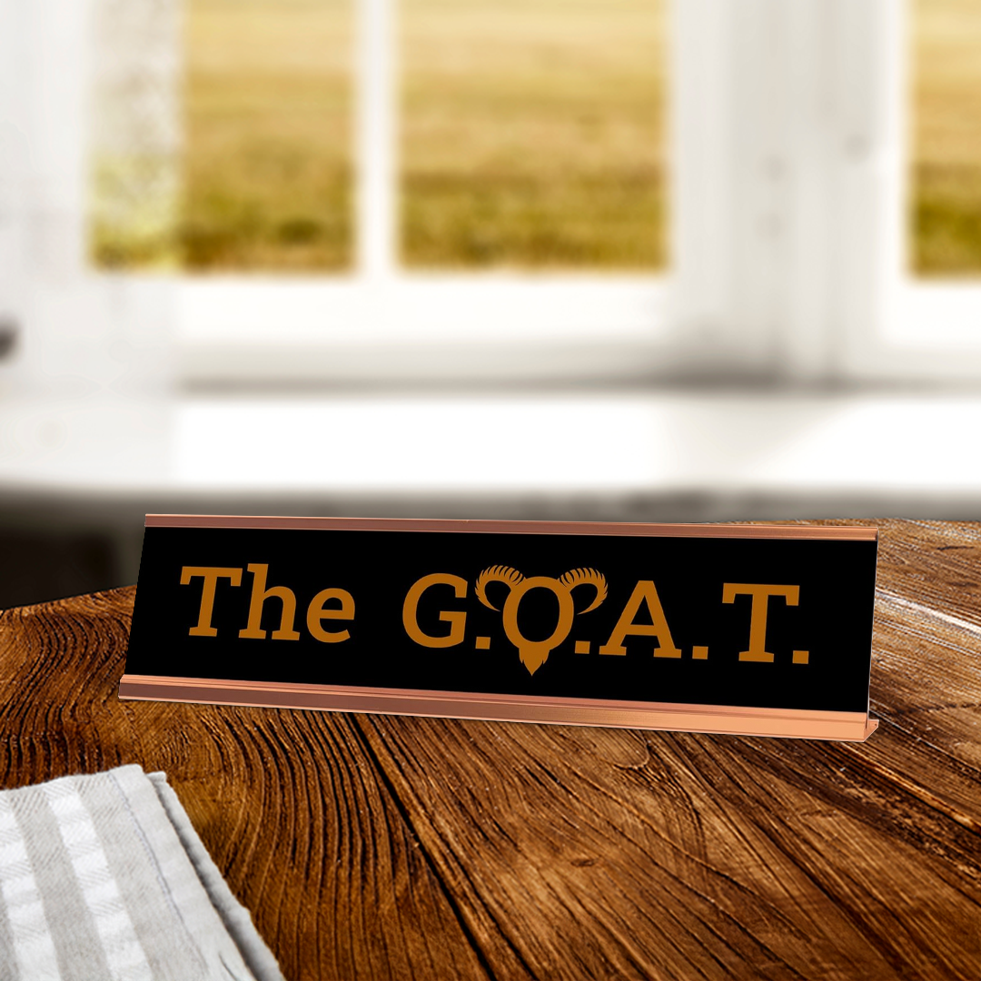 The G.O.A.T. Rose Gold Frame Novelty Desk Sign (2x8")