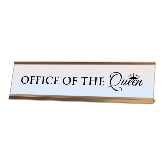 Office of the Queen, Light Lavender Novelty, Gold Frame Novelty Nameplate Desk Sign - Office Desk Sign